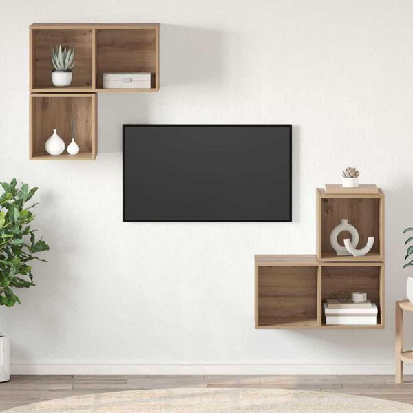 vidaXL TV-Schrankset Wandmontiert 4 pcs Artisan-Eiche Holzwerkstoff