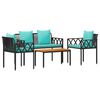 vidaXL Gartenm&ouml;bel-Set 4 St&uuml;ck Schwarz und T&uuml;rkis Poly-Rattan