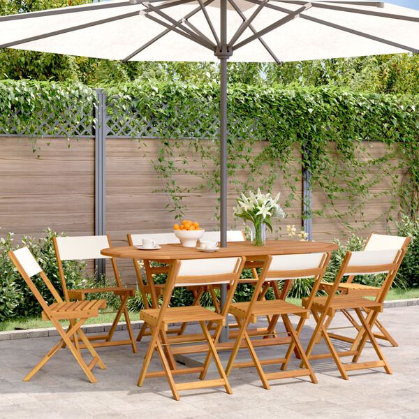 vidaXL Gartenst&uuml;hle 8 Stk. Klappbar Cremewei&szlig; Stoff und Massivholz