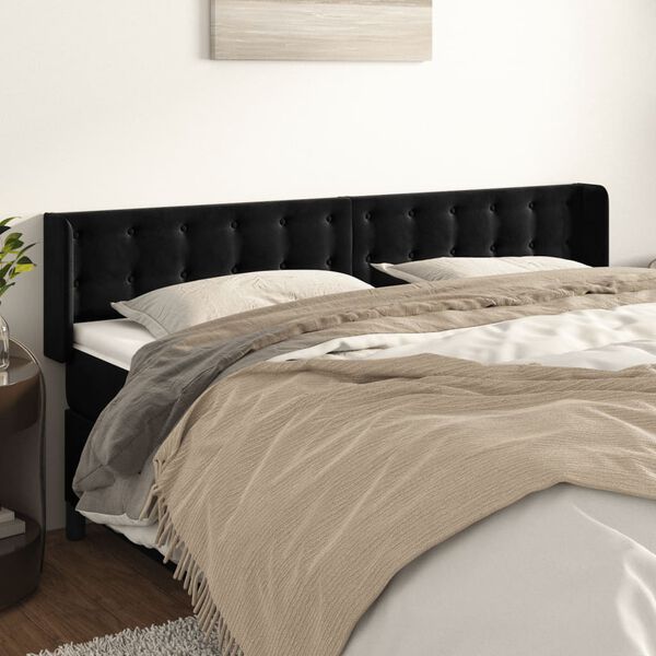 vidaXL Kopfteil mit Ohren Schwarz 203x16x78/88 cm Samt