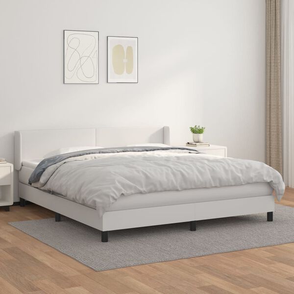 vidaXL Boxspringbett mit Matratze Wei&szlig; 180x200 cm Kunstleder