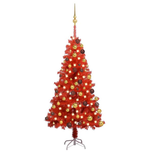 vidaXL K&uuml;nstlicher Weihnachtsbaum Beleuchtung & Kugeln Rot 120 cm