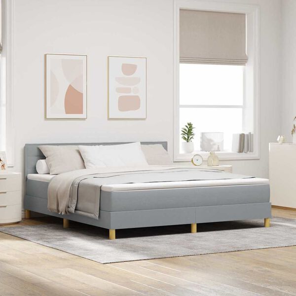 vidaXL LED Boxspringbett mit Matratze Hellgrau 180 x 200 cm Stoff