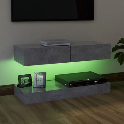 vidaXL TV-Schrank mit LED-Leuchten Betongrau 90x35 cm
