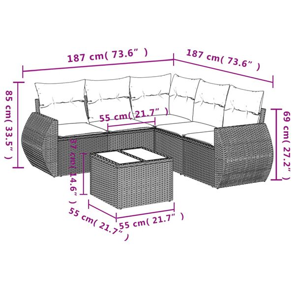 vidaXL 6-tlg. Garten-Sofagarnitur mit Kissen Braun Poly Rattan