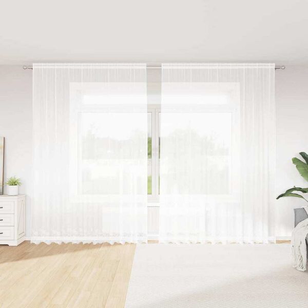 vidaXL Spitzenvorhang mit Vorh&auml;ngen Floral Wei&szlig; 280 x 300 cm Polyester