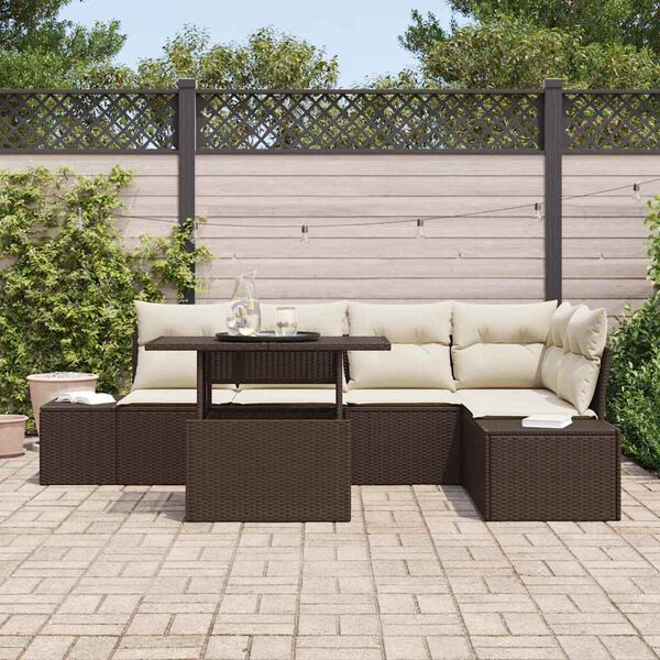 vidaXL Garten-Sofa-Set mit Kissen 6 pcs Braun Poly Rattan