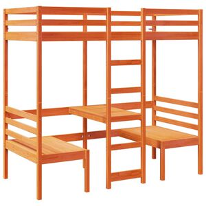 vidaXL Hochbett mit Schreibtisch & St&uuml;hlen Braun 90x200 cm Kiefernholz