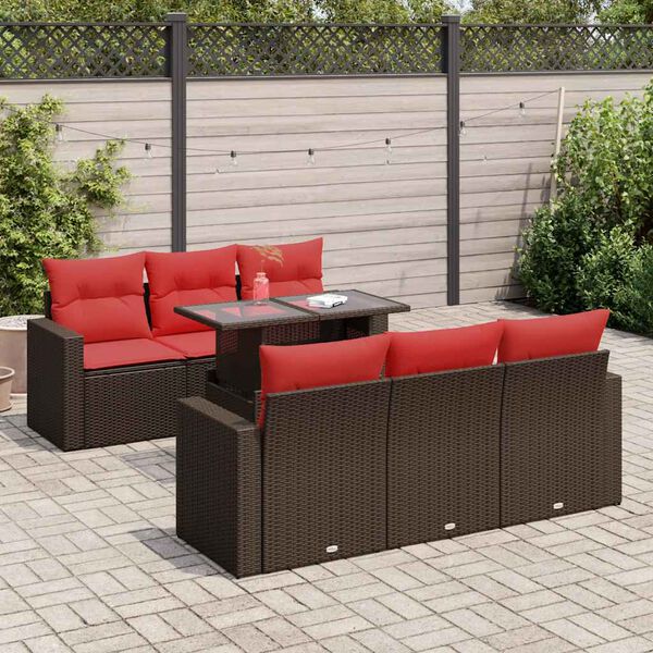 vidaXL 7-tlg. Garten-Sofagarnitur mit Kissen Braun Poly Rattan Akazie
