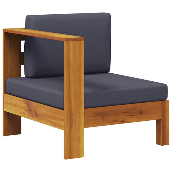 vidaXL Mittelsofa mit 1 Armlehne Dunkelgrau Massivholz Akazie