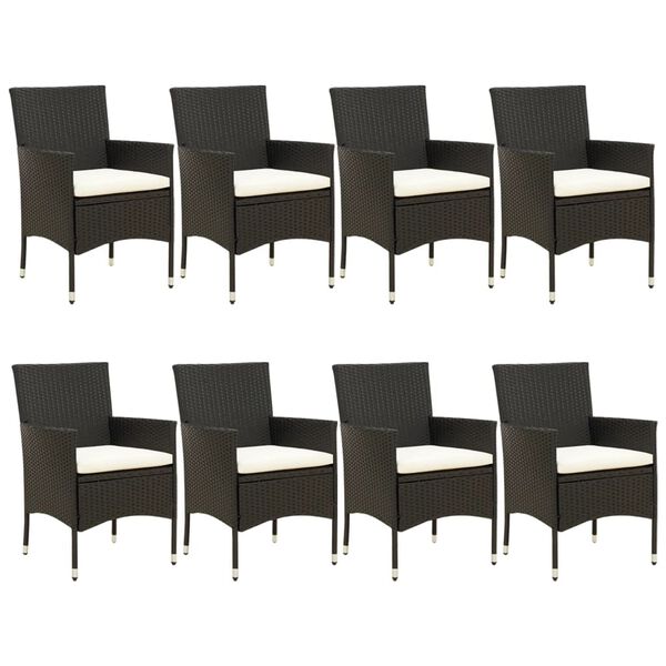 vidaXL 9-tlg. Garten-Essgruppe mit Kissen Schwarz Poly Rattan