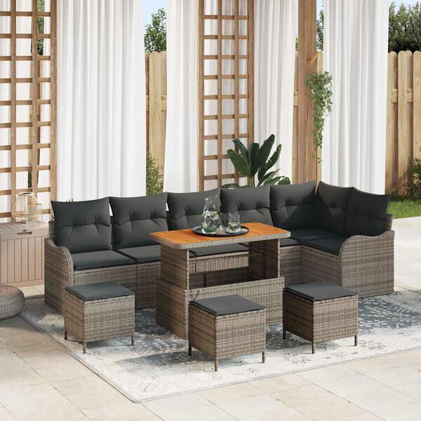 vidaXL Garten-Sofa-Set 10 pcs Grau Poly-Rattan