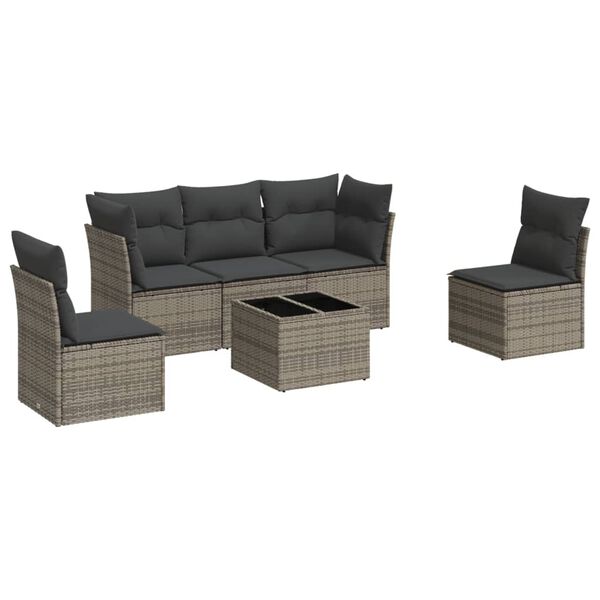 vidaXL 6-tlg. Garten-Sofagarnitur mit Kissen Grau Poly Rattan