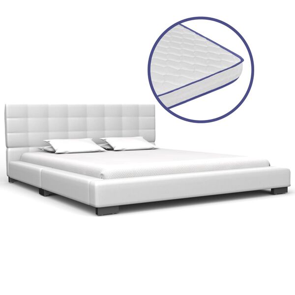vidaXL Bett mit Memory-Schaum-Matratze Wei&szlig; Kunstleder 140x200 cm