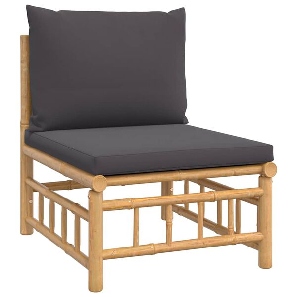 vidaXL Garten-Mittelsofa mit Dunkelgrauen Kissen Bambus