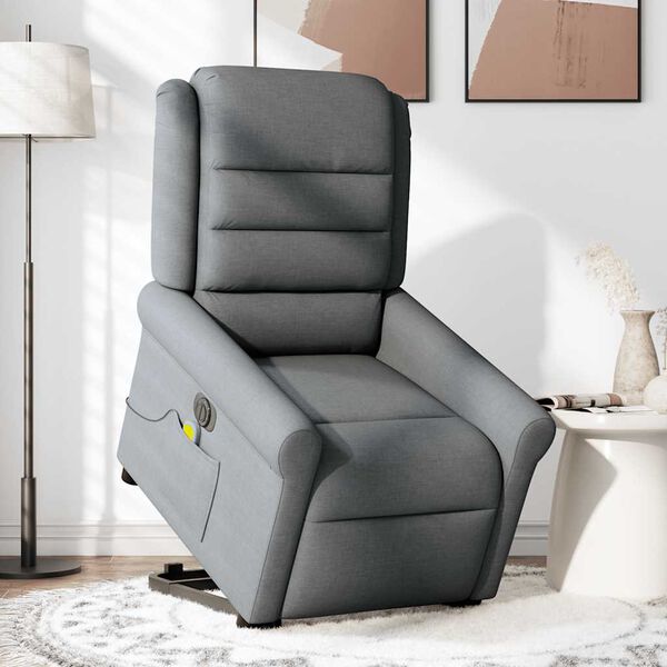 vidaXL Elektrischer Massagesessel mit Aufstehhilfe Dunkelgrau Stoff