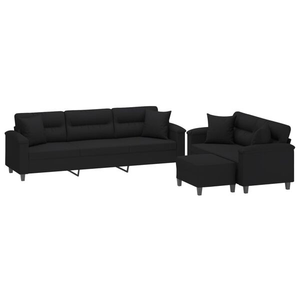 vidaXL 3-tlg. Sofagarnitur mit Kissen Schwarz Mikrofasergewebe