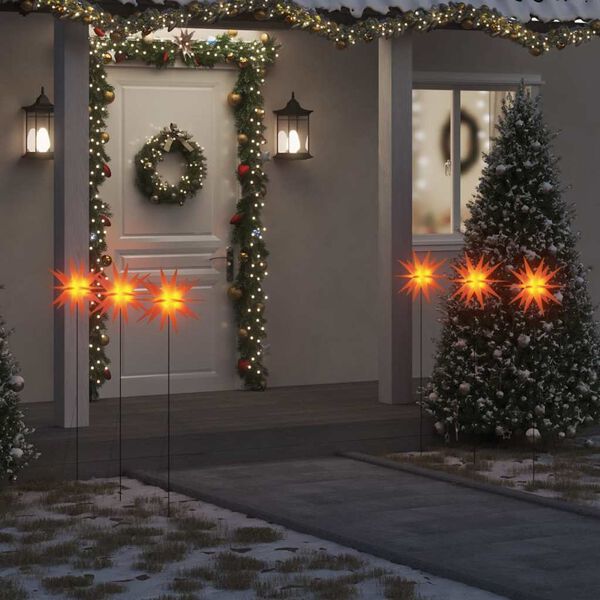 vidaXL LED-Weihnachtssterne 3 Stk. mit Erdspie&szlig;en Faltbar Rot 35 cm