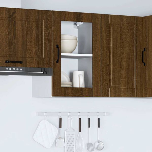 vidaXL K&uuml;chen-H&auml;ngeschrank mit Glast&uuml;r Porto Braun Eichen-Optik