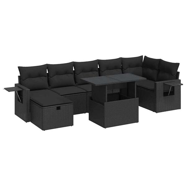 vidaXL 8-tlg. Garten-Sofagarnitur mit Kissen Schwarz Poly Rattan