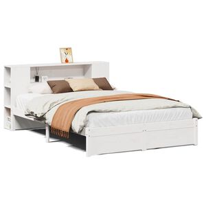 vidaXL Massivholzbett mit Regal ohne Matratze Wei&szlig; 140x190 cm Kiefer