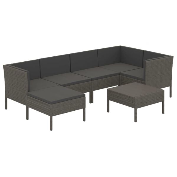 vidaXL 7-tlg. Garten-Lounge-Set mit Auflagen Poly Rattan Grau