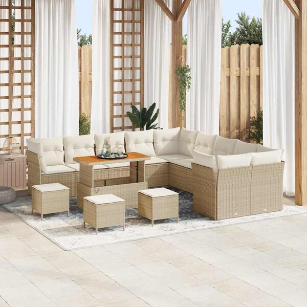 vidaXL Gartensofa-set mit Kissen 14 pcs Beige und Creme Poly-Rattan