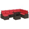 vidaXL Gartensofa-set mit Speicher 9 pcs Braun und Rot Poly-Rattan