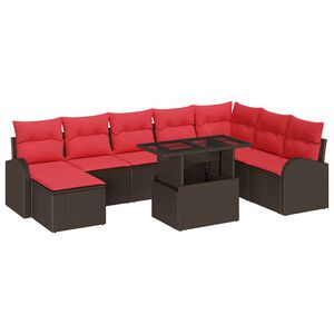vidaXL Gartensofa-set mit Speicher 9 pcs Braun und Rot Poly-Rattan