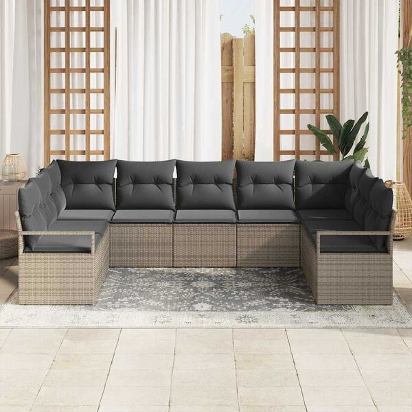 vidaXL Gartensofa-set mit Kissen mit Speicher 7 pcs Grau Poly-Rattan