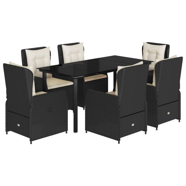 vidaXL 7-tlg. Garten-Essgruppe mit Kissen Schwarz Poly Rattan