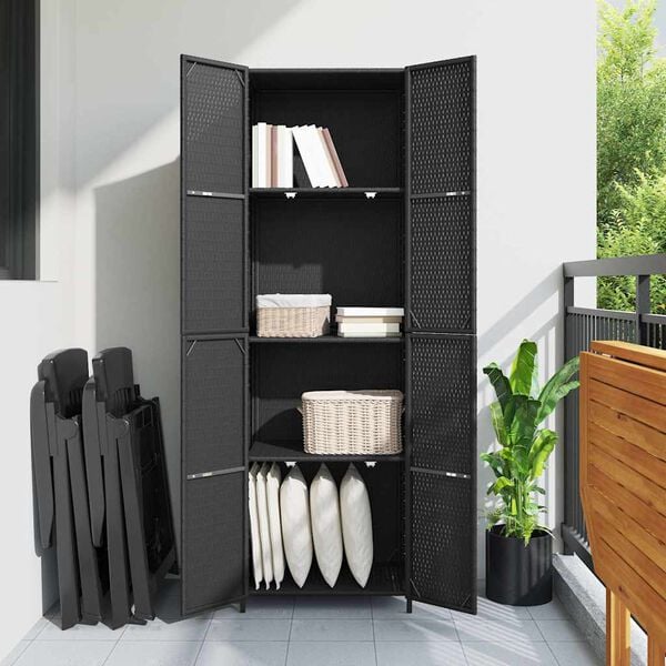 vidaXL Gartenschrank Schwarz 59x40x180 cm Poly Rattan