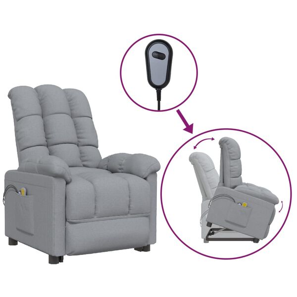 vidaXL Massagesessel mit Aufstehhilfe Hellgrau Stoff