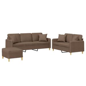 vidaXL 3-tlg. Sofagarnitur mit Kissen Braun Stoff