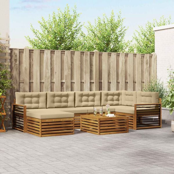 vidaXL Outdoor-Sofagarnitur mit Kissen 7 pcs Natur und Beige