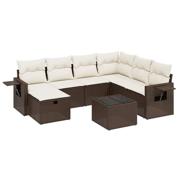 vidaXL 8-tlg. Garten-Sofagarnitur mit Kissen Braun Poly Rattan