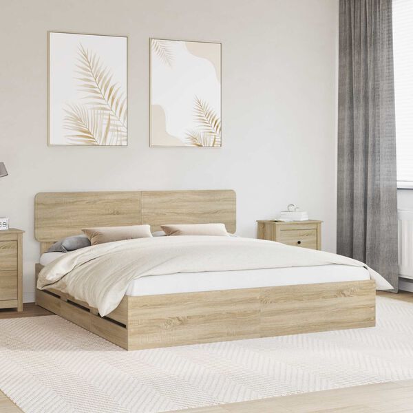 vidaXL Bettrahmen mit Kopfteil Sonoma-Eiche 180 x 200 cm Holzwerkstoff