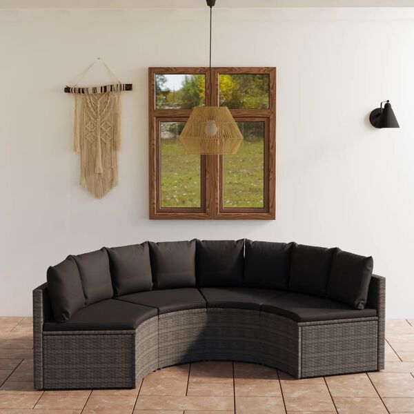 vidaXL 4-tlg. Garten-Sofagarnitur mit Auflagen Poly Rattan Grau
