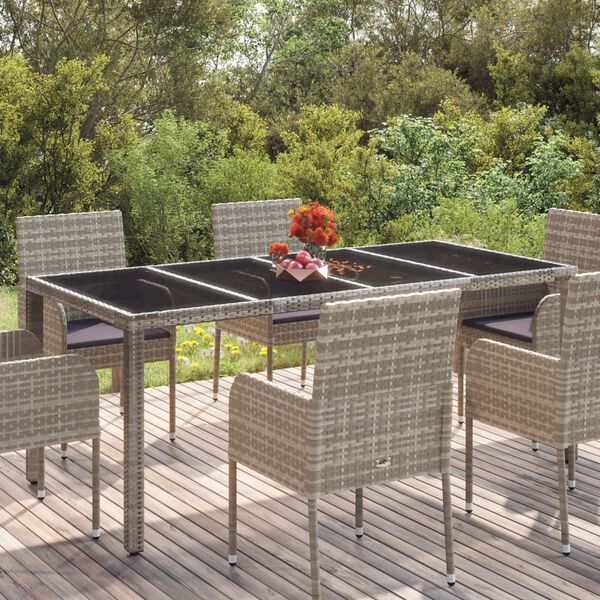 vidaXL Gartentisch mit Glasplatte Grau 190x90x75 cm Poly Rattan