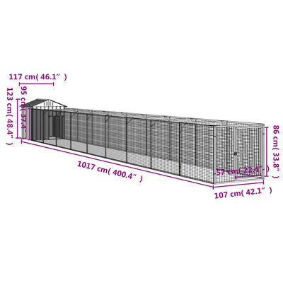 vidaXL Hundehütte mit Dach Anthrazit 117x1017x123 cm Verzinkter Stahl