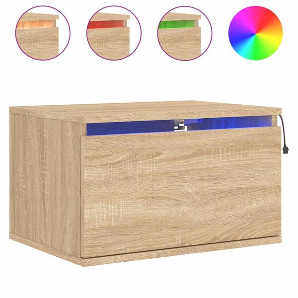 vidaXL Wand-Nachttisch mit LED-Leuchten Sonoma-Eiche
