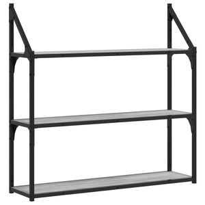 vidaXL Wandregal 3 F&auml;cher Grau Sonoma 80x21x78,5 cm Holzwerkstoff