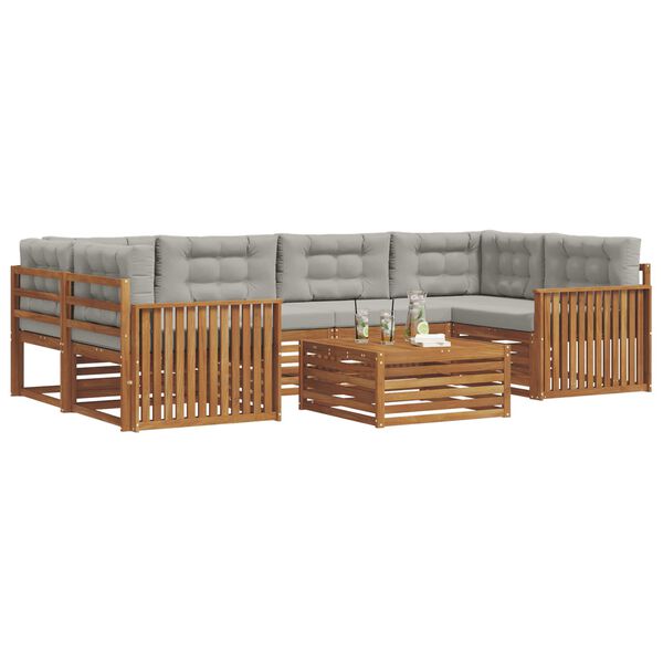 vidaXL Outdoor-Sofagarnitur mit Kissen 7 pcs Nat&uuml;rlich und Hellgrau