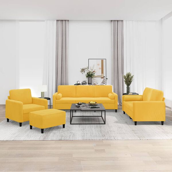 vidaXL 4-tlg. Sofagarnitur mit Kissen Gelb Samt