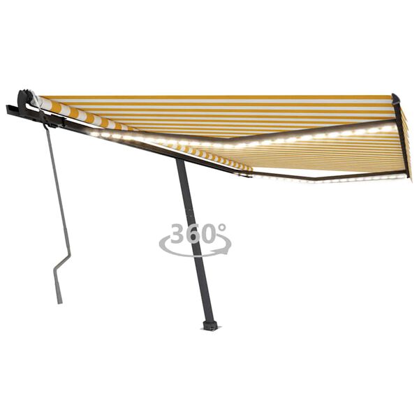 vidaXL Markise Manuell Einziehbar mit LED 450x300 cm Gelb und Wei&szlig;