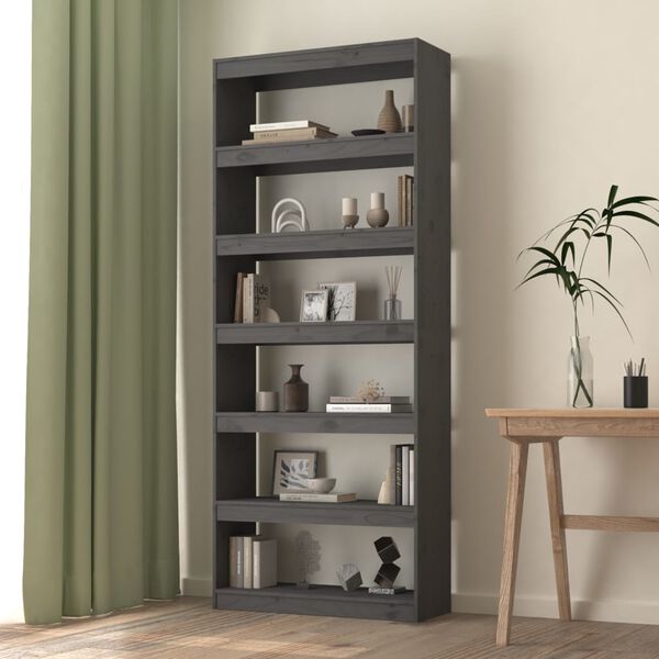 vidaXL B&uuml;cherregal/Raumteiler Grau 80x30x199,5 cm Massivholz Kiefer