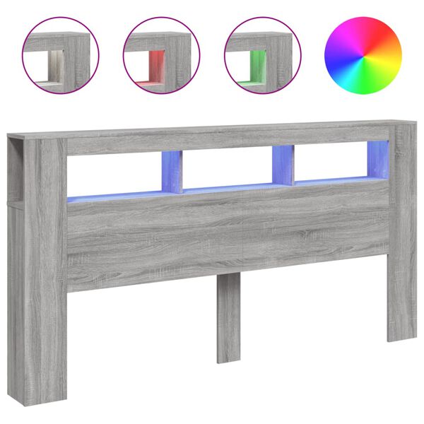 vidaXL LED-Kopfteil Grau Sonoma 200x18,5x103,5 cm Holzwerkstoff