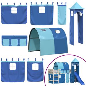vidaXL Vorh&auml;nge f&uuml;r Hochbett mit Tunnel und Turm Blau