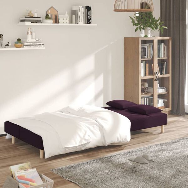 vidaXL Schlafsofa 2-Sitzer mit 2 Kissen Lila Stoff