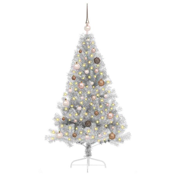 vidaXL K&uuml;nstlicher vorbeleuchteter Weihnachtsbaum Silber 150 cm PET